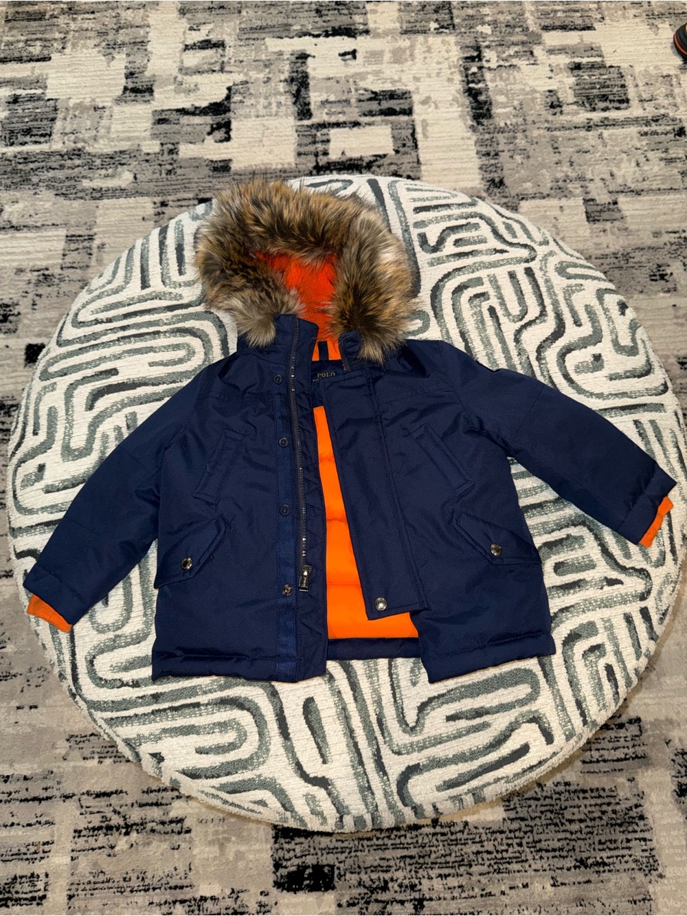 Polo Ralph Lauren Toddler 2T Navy Orange Faux Fur Hood Winter Parka